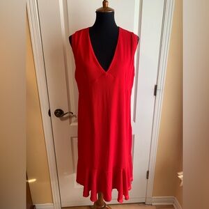 Red V-Neck Dress ruffle hem by LOIS